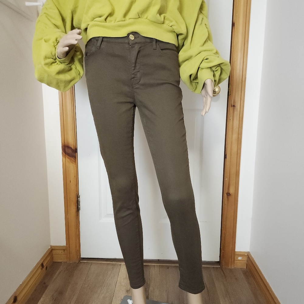 Frame denim Women Le High Skinny LHSKCT465 mid rise khaki Green Coated jeans 26 - Picture 3 of 16